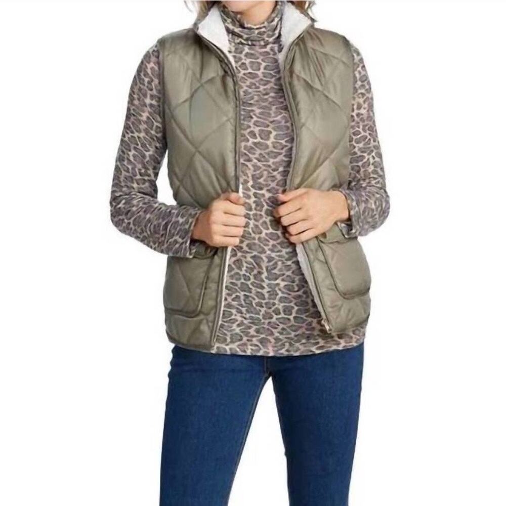 MUDPIE Olive Green Duncan Quilted Sherpa Vest Sz M